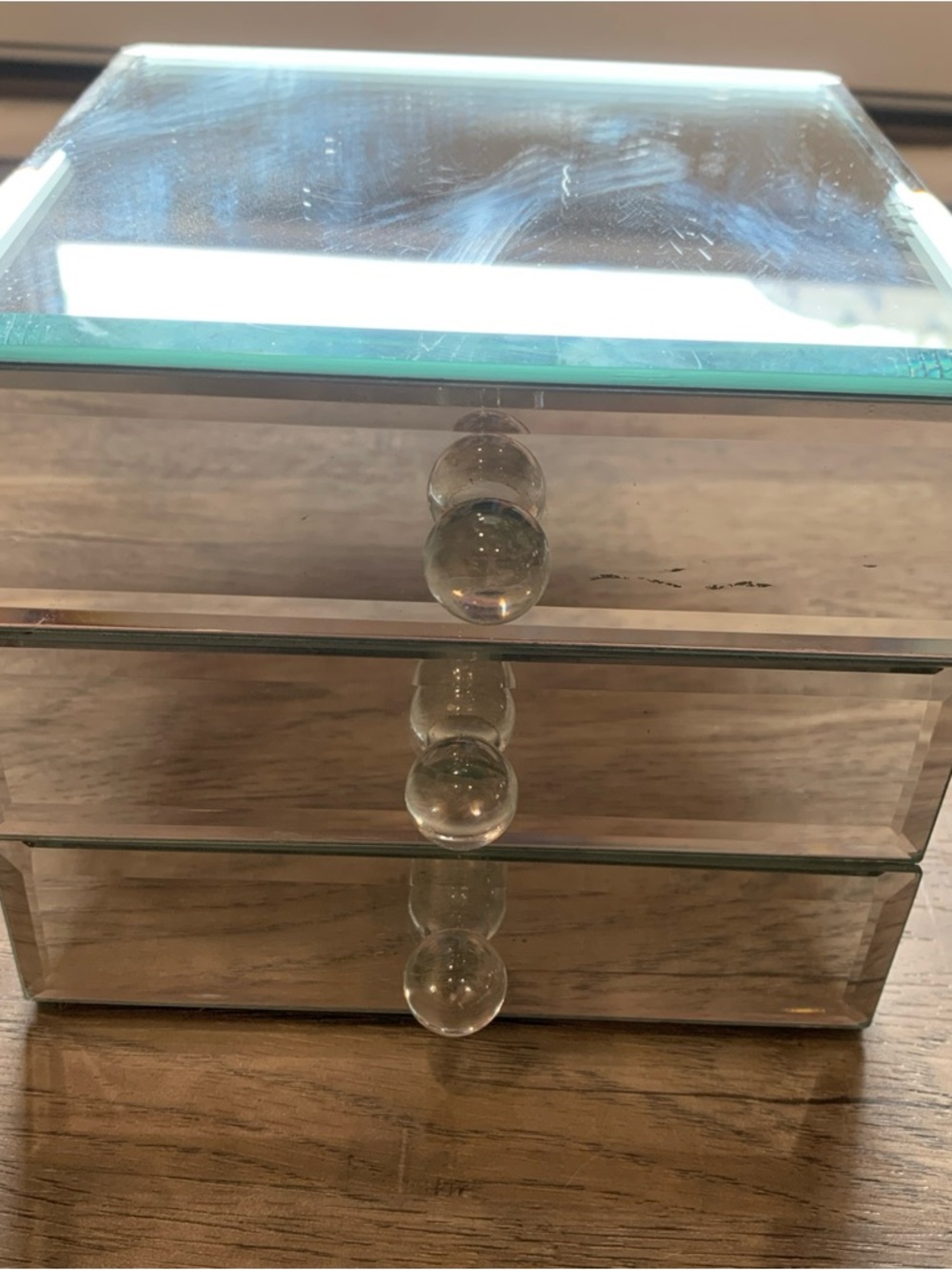 Mirrored Glass 3-Drawer Jewelry Box with Velvet Lining